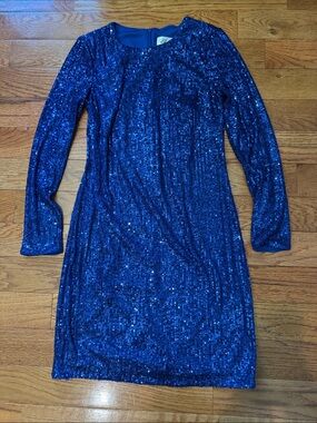 Eliza J Long-Sleeve Sequin Dress - Sapphire Blue